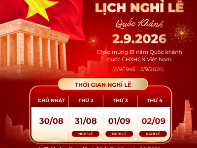 [THÔNG BÁO] LỊCH NGHỈ LỄ QUỐC KHÁNH 2/9